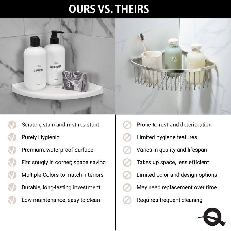 Questech 8" Corner Shower Shelf - Lugged for New Construction, Shower Organizer for Tiled Walls, Corner Caddy Soap Dish Bathroom Storage, Metro Lugged, Brushed Nickel Finish - Image 3